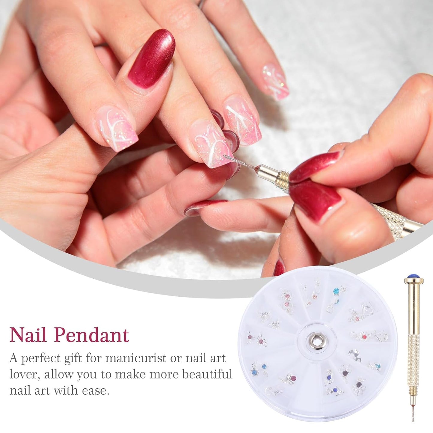 Nail Piercing Tool Kit - 24Pcs Dangle Nail Charms Set | Portable Hand Drill for Acrylic Art & DIY Designs