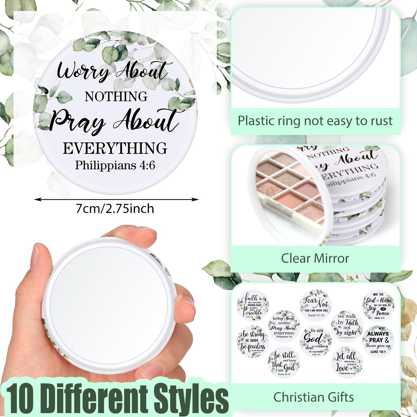 Yaomiao 160 Pcs Christian Gifts Compact Mirror Bulk for Women, Mini Inspirational Bible Verse Scripture Pocket Mirrors, Religious Gift for Women Employee Coworker Sunday Church Party Favor