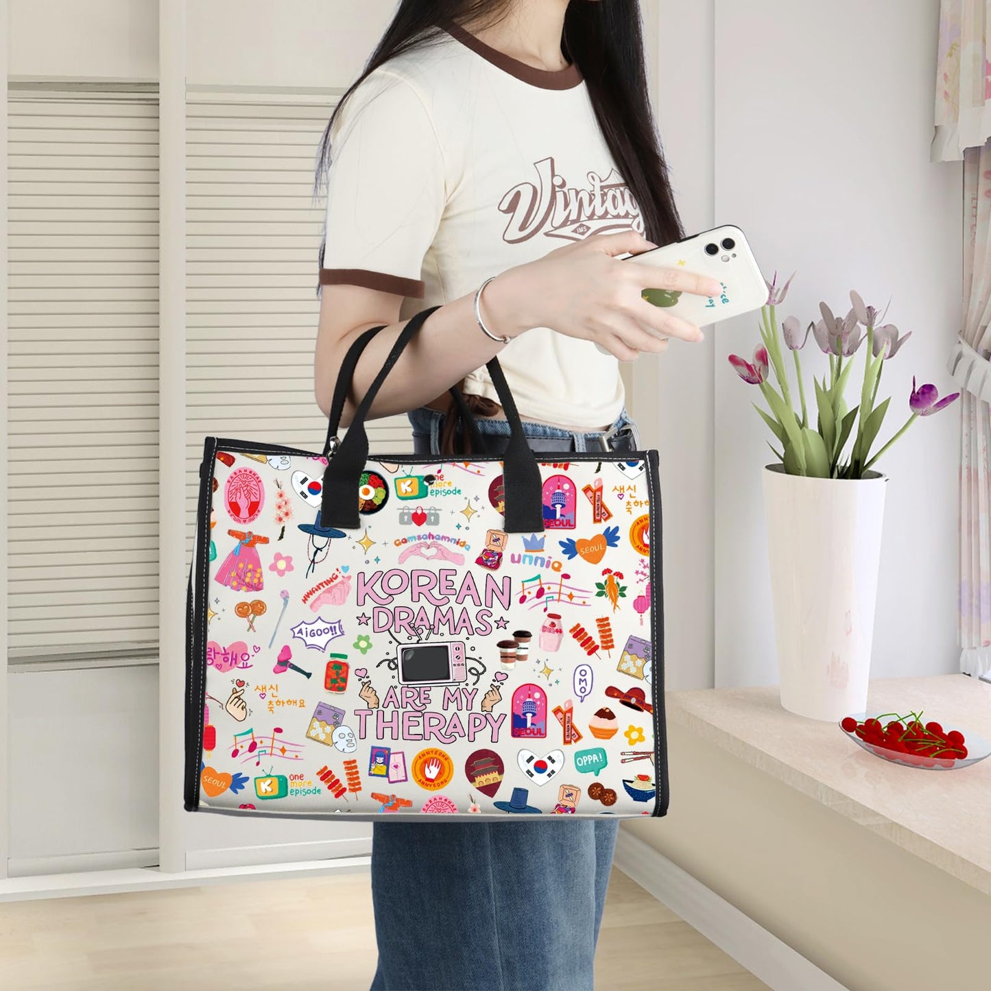 WZMPA Korean Drama Cosmetic Makeup Bag k-Drama Lover Gift Korean Dramas Are My Therapy k-Drama Zipper Pouch Bag For Women Girls (Korean Dramas BG)