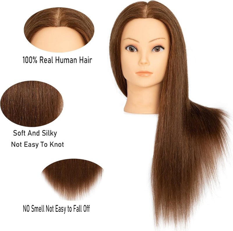 Realistic Human Hair Mannequin Head - 100% Real Hair for Cosmetology Training | Brown