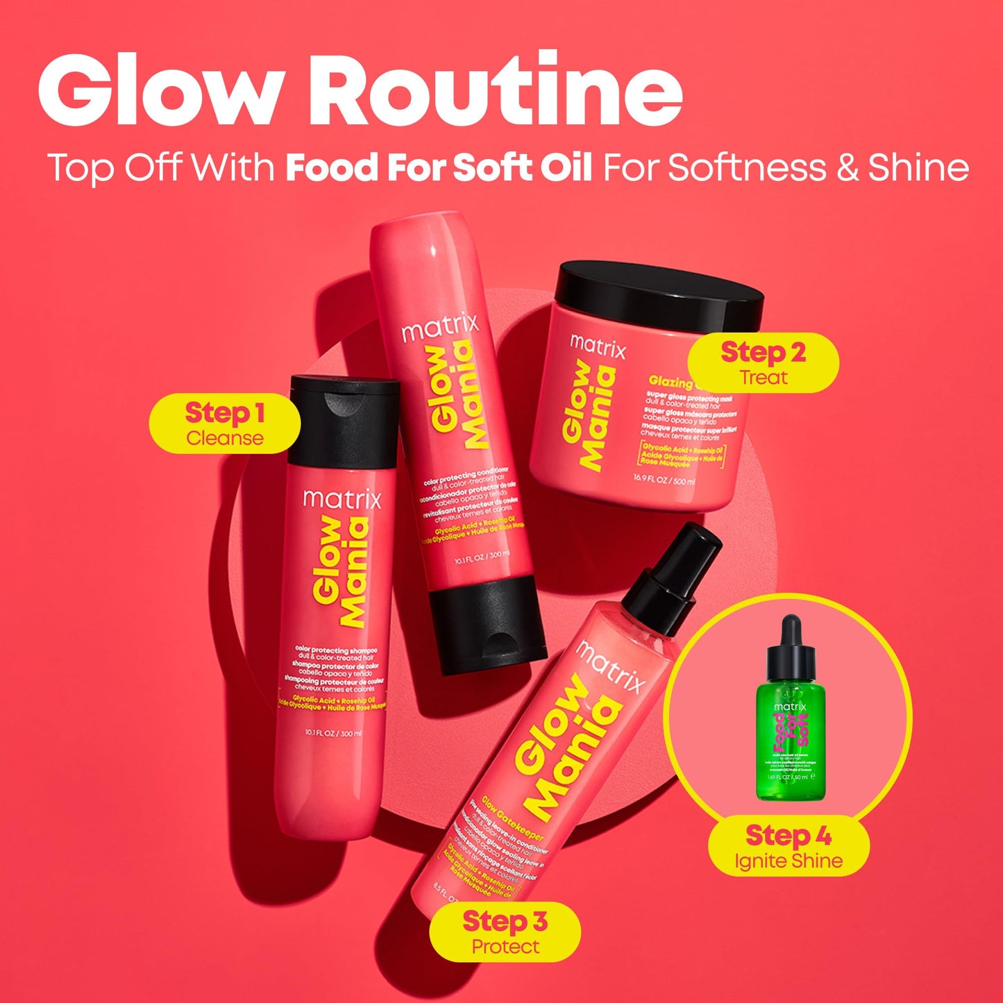 MATRIX Glow Mania Shampoo - Enhances Shine and Moisturizes, Gently Cleanses and Preserves & Protects Color Vibrancy, For Dull and Color-Treated Hair, Sulfate-Free, With Glycolic Acid & Rosehip Oil