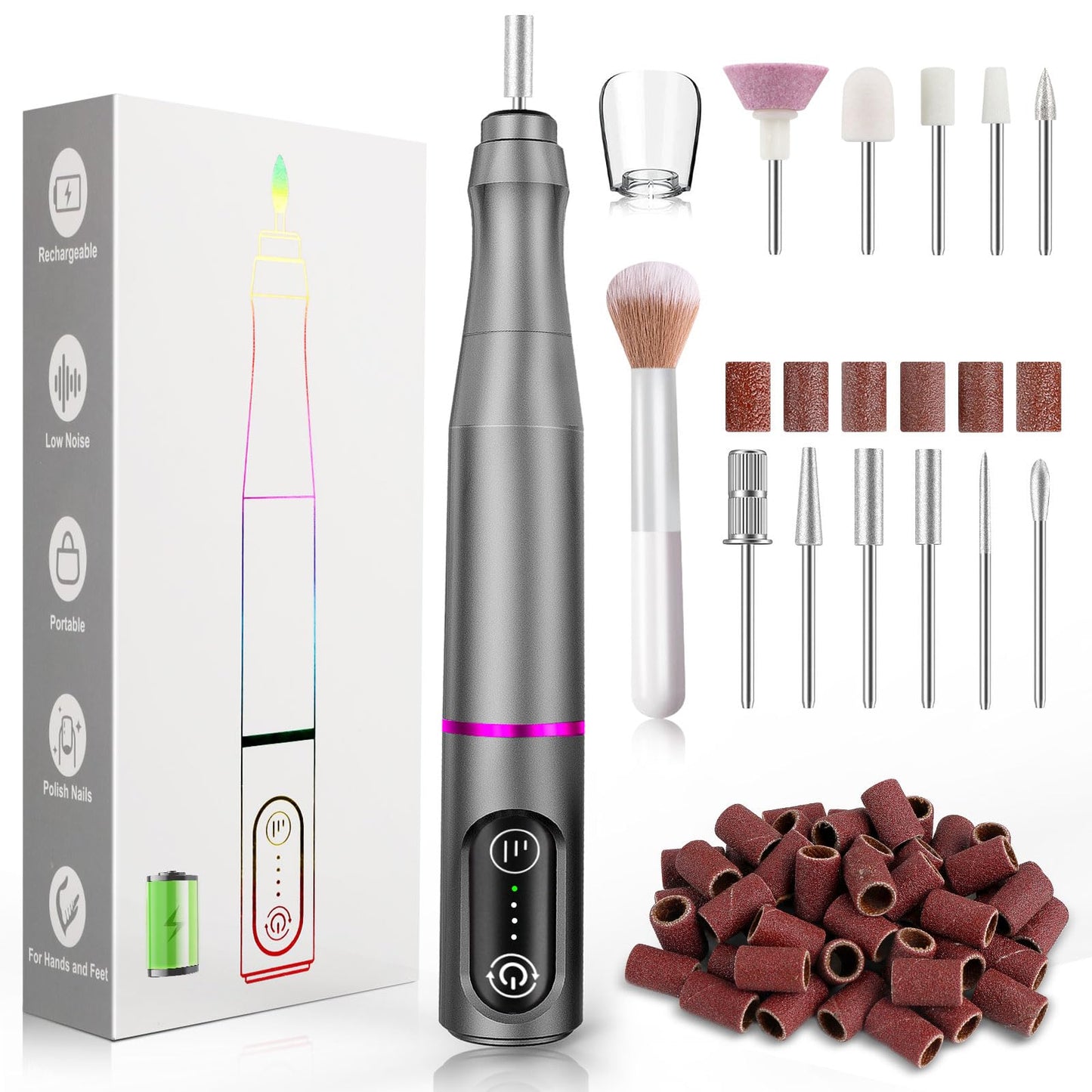 TUOBEO Cordless Nail Drill, Rechargeable Electric Nail File, 11 Bits