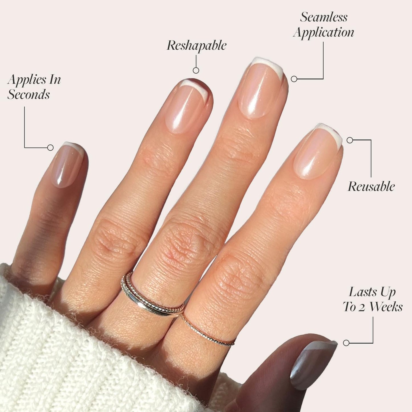 Glamnetic Press On Nails & Brush On Nail Glue Bundle - La Perle | Squoval White Nails with French Tips | 15 Sizes - 30 Nail Kit with Glue | Reusable, Salon-Quality Fake Nails