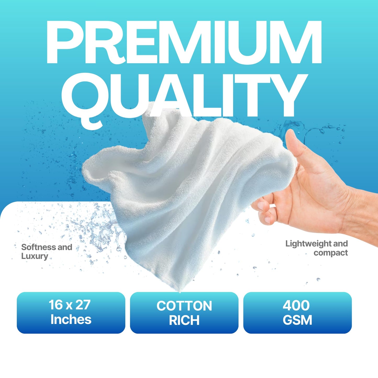 AMERICLASSIC Salon Towel 16 x 27 Inches Soft 100% Cotton Hand Towels for Gym, Spa, and Workout – Multipurpose Face, Hair Drying, and Wrap Towel for Home (Pack of 12)