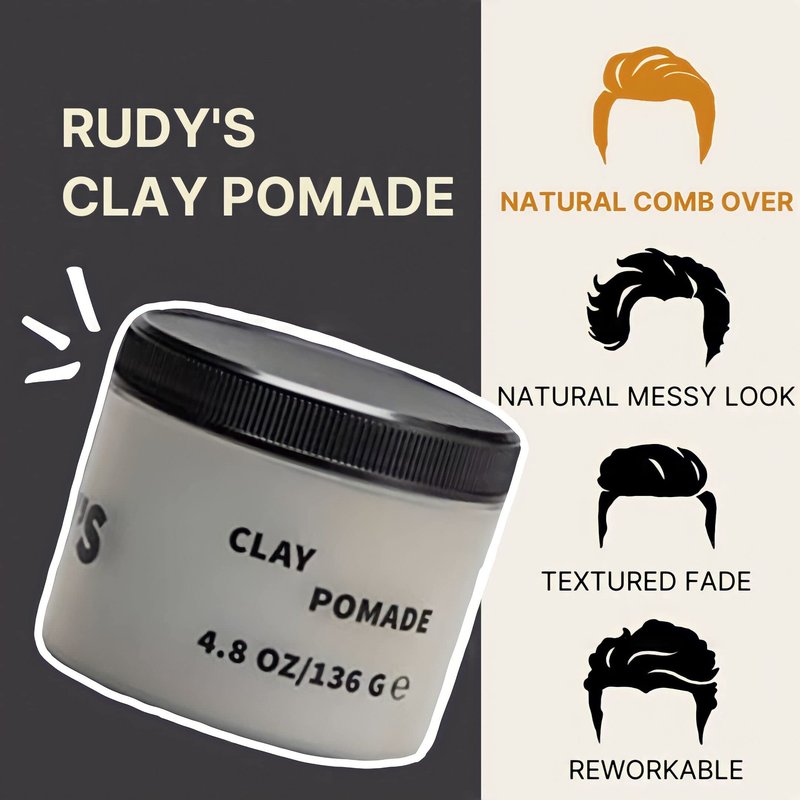 RUDY's Clay Pomade | Strong Hold Texturizer with Matte Finish - Natural Ingredients, Paraben Free - for All Hair Types for Men & Women (4.8 oz)