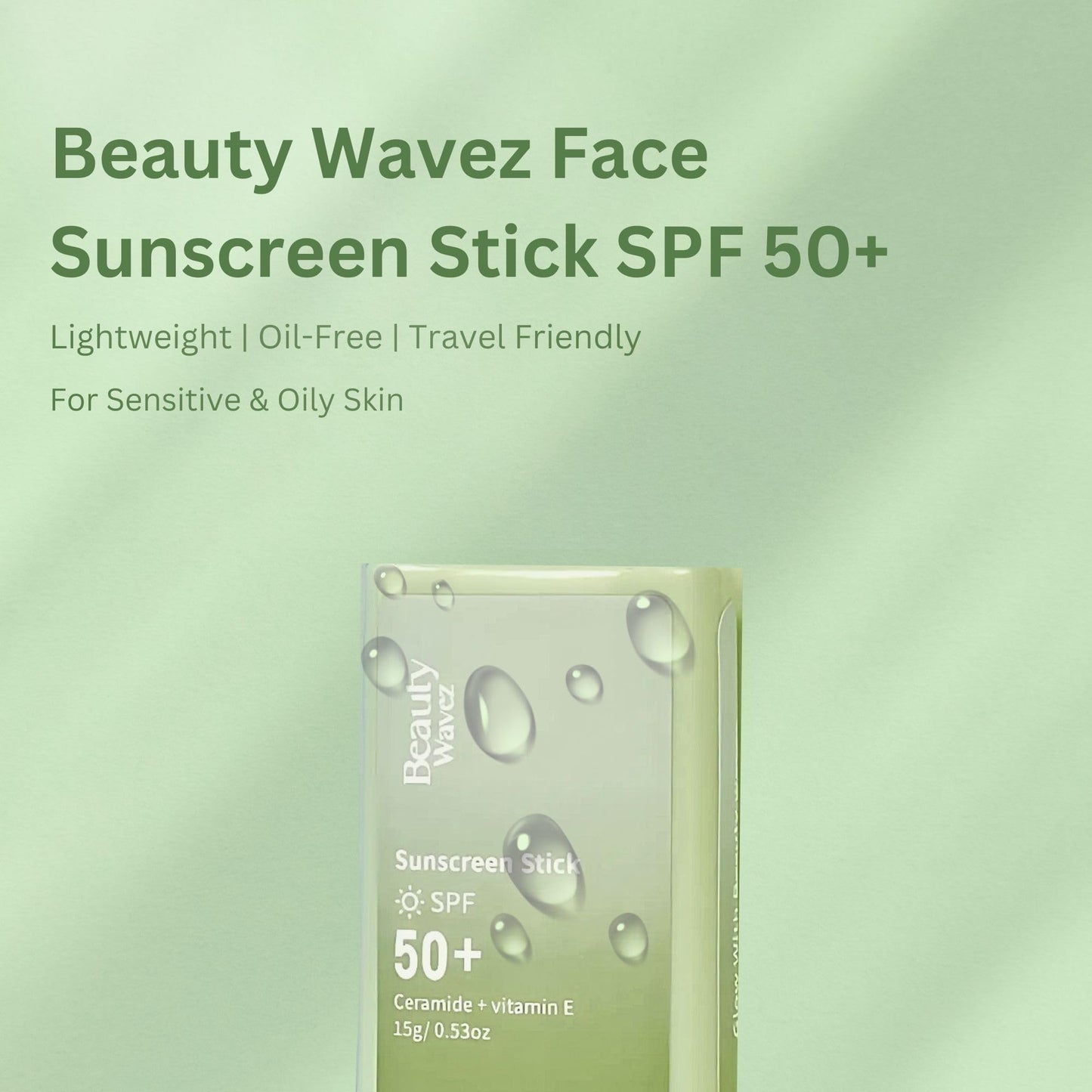 Beauty Wavez Face Sunscreen Stick for Sensitive Skin – Broad Spectrum SPF 50+ with Ceramide & Vitamin E – UVA/UVB Protection, Travel Size
