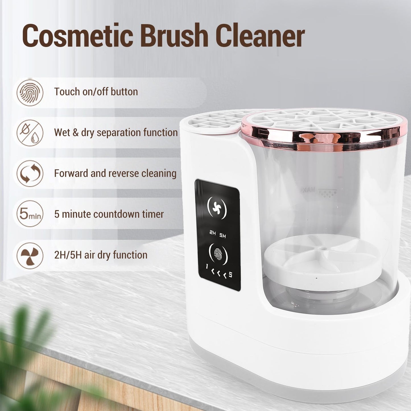 Electric Makeup Brush Cleaner, 850RPM USB Detachable Makeup Brush Cleaning Machine, 2H 5H Timer Automatic Makeup Brush Cleaner Dryer Machine, for Beauty Makeup Brush Set