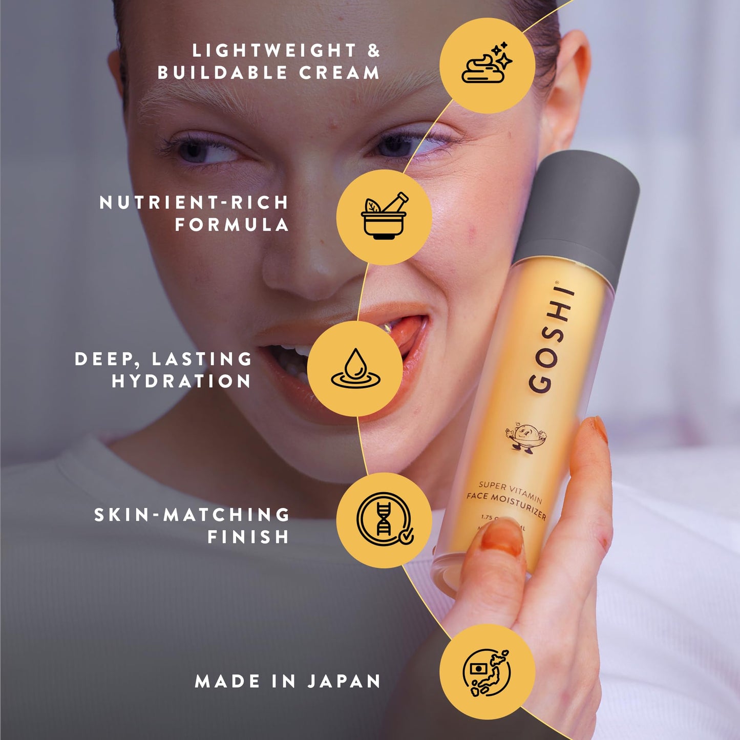 GOSHI Super Vitamin Face Moisturizer - Lightweight, Fast-Absorbing Facial Moisturizer with Sesame Oil & Vitamin E - Nutrient-Rich Face Cream for All Skin Types - Made in Japan - 1.75 oz