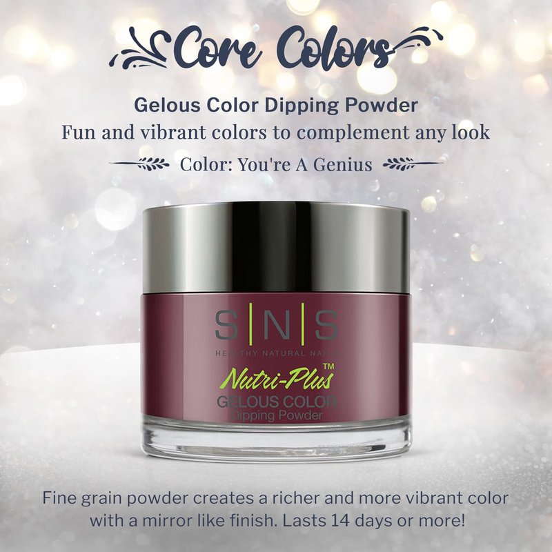 SNS Nail Dip Powder, Gelous Color Dipping Powder - You're A Genius (Wine, Maroon/Burgundy, Cream) - Long-Lasting Dip Nail Color Lasts 14 Days - Low-Odor & No UV Lamp Required - 1.5oz