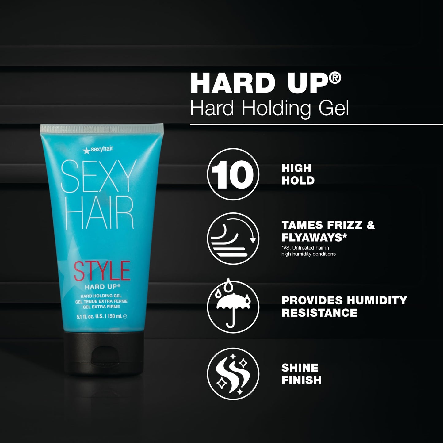 SexyHair Style Hard Up Hard Holding Gel, Extreme Hold | Non-Flaking Formula | All Hair Types, 5.1 Fl Oz