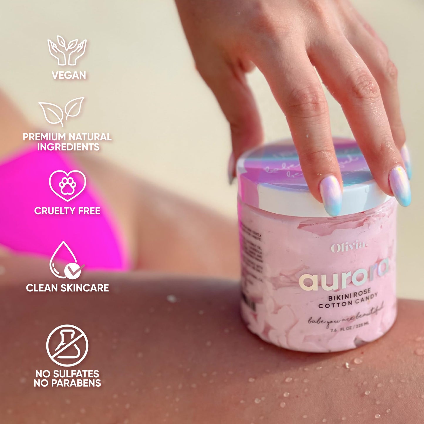 Olivia Aurora Bikini Scrub – Sweet-Scented Exfoliant for Intimate Area – Prevents Ingrown Hairs, Fades Dark Spots & Smooths Skin – Natural, No Sugar, 8 oz