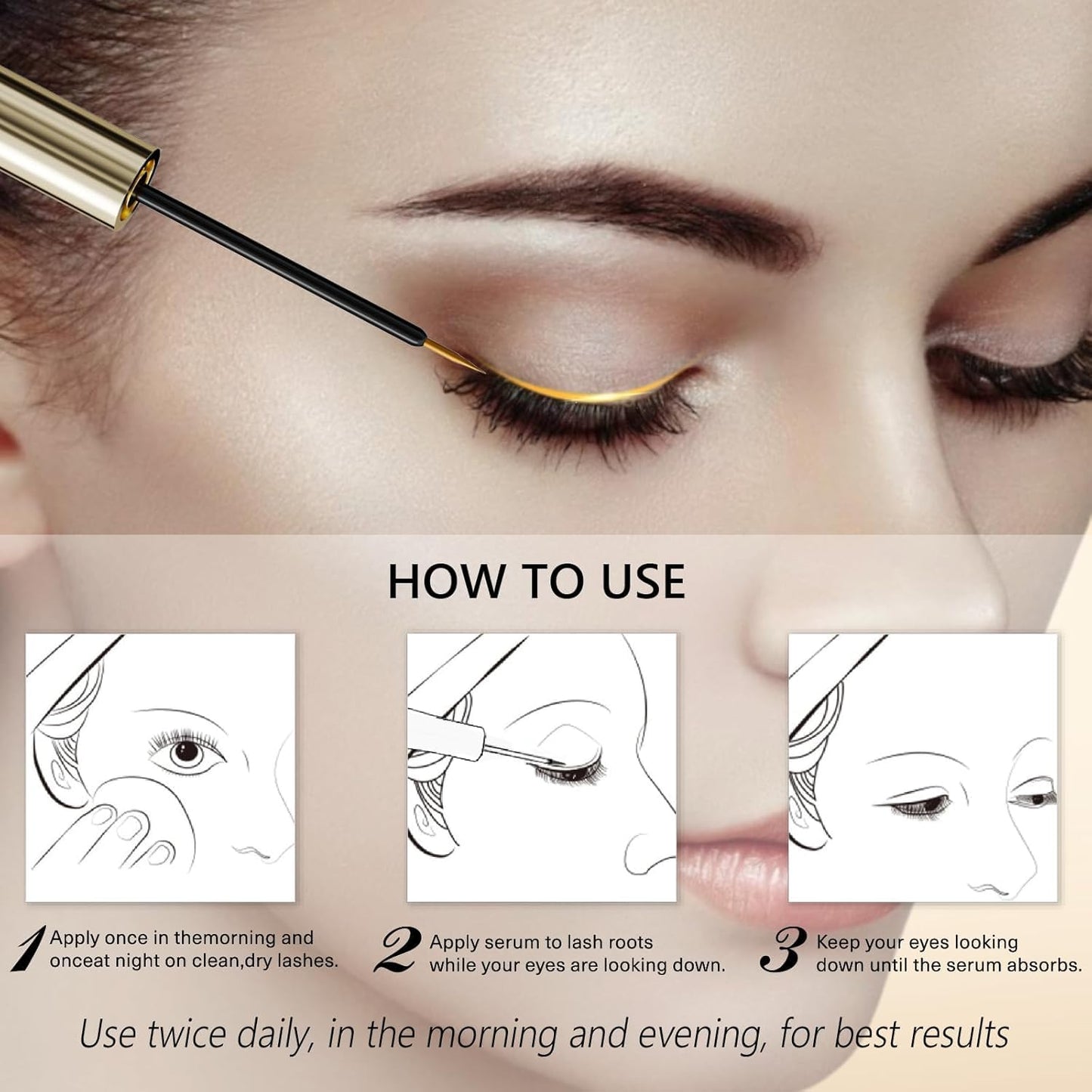Eyelash & Eyebrow Growth Serum – 15 Plant Extracts for Longer, Denser & Fuller Lashes & Brows, Boosts Natural Hair Development,eyelash serum,Hypoallergenic Oil-Free,lash growth serum (PURE GOLD)
