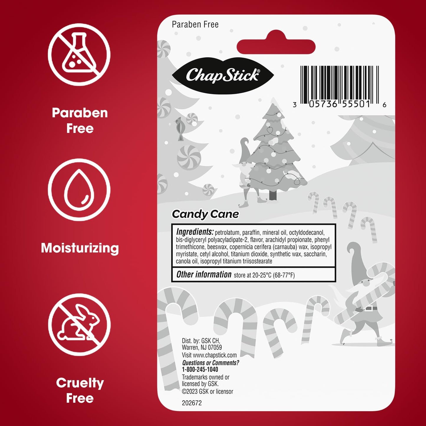 ChapStick Bulk Lip Balm, Candy Cane Packs (12 Sticks) – Fresh & Minty Lip Moisturizer, Stocking Stuffer, 0.15 Oz Ea