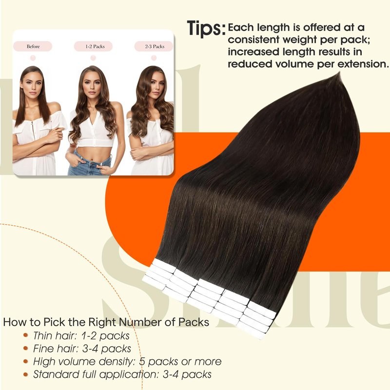 Full Shine 22Inch Tape in Hair Extensions Color 2 Darkest Brown Remy Hair Extensions Real Human Hair Tape in Double Sided Seamless Hair Extension 20Pcs 50g Invisible Human Hair Natural