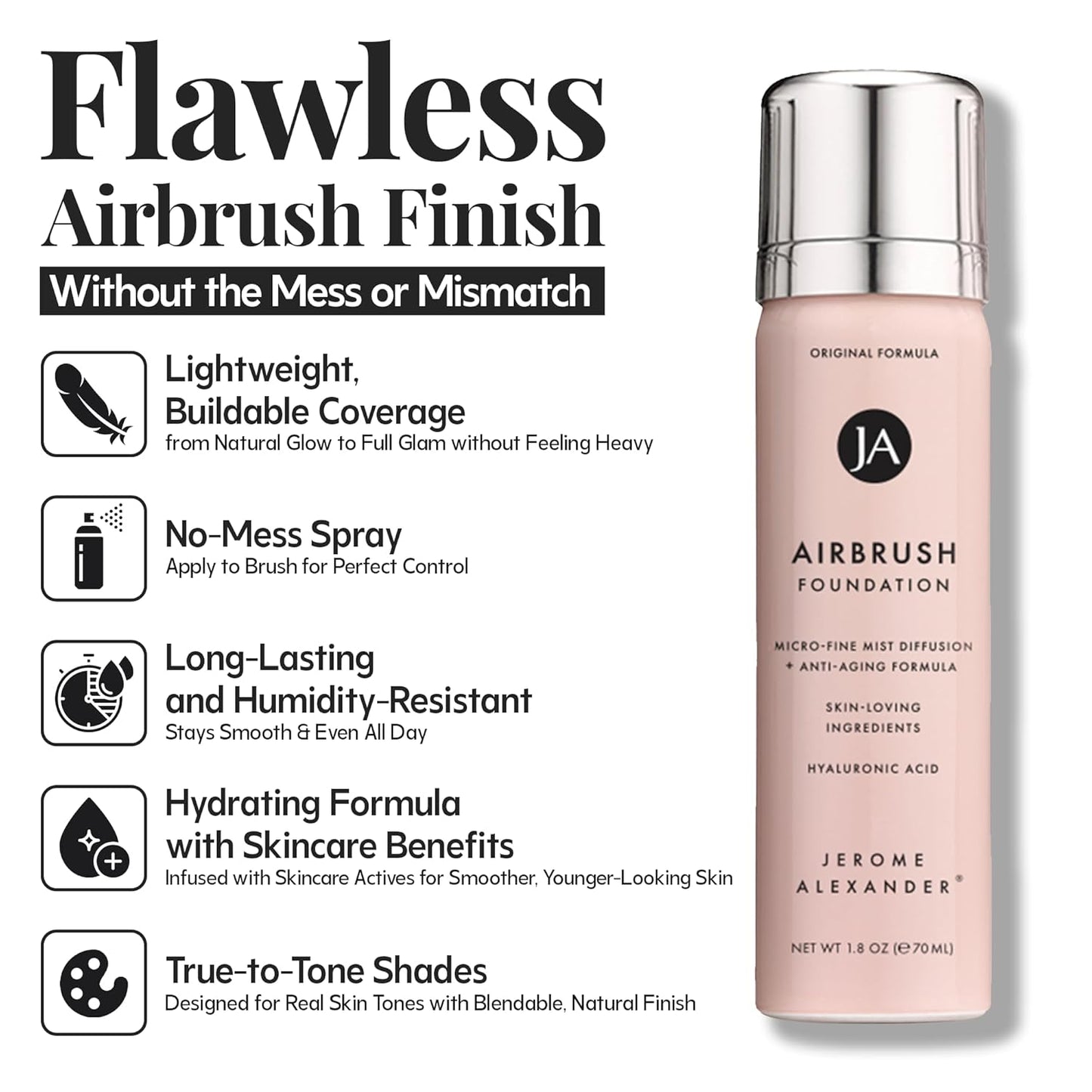 MagicMinerals AirBrush Foundation - 2 Piece Set with Kabuki Brush | Anti-Aging Spray Makeup for Smooth Radiant Skin - Medium