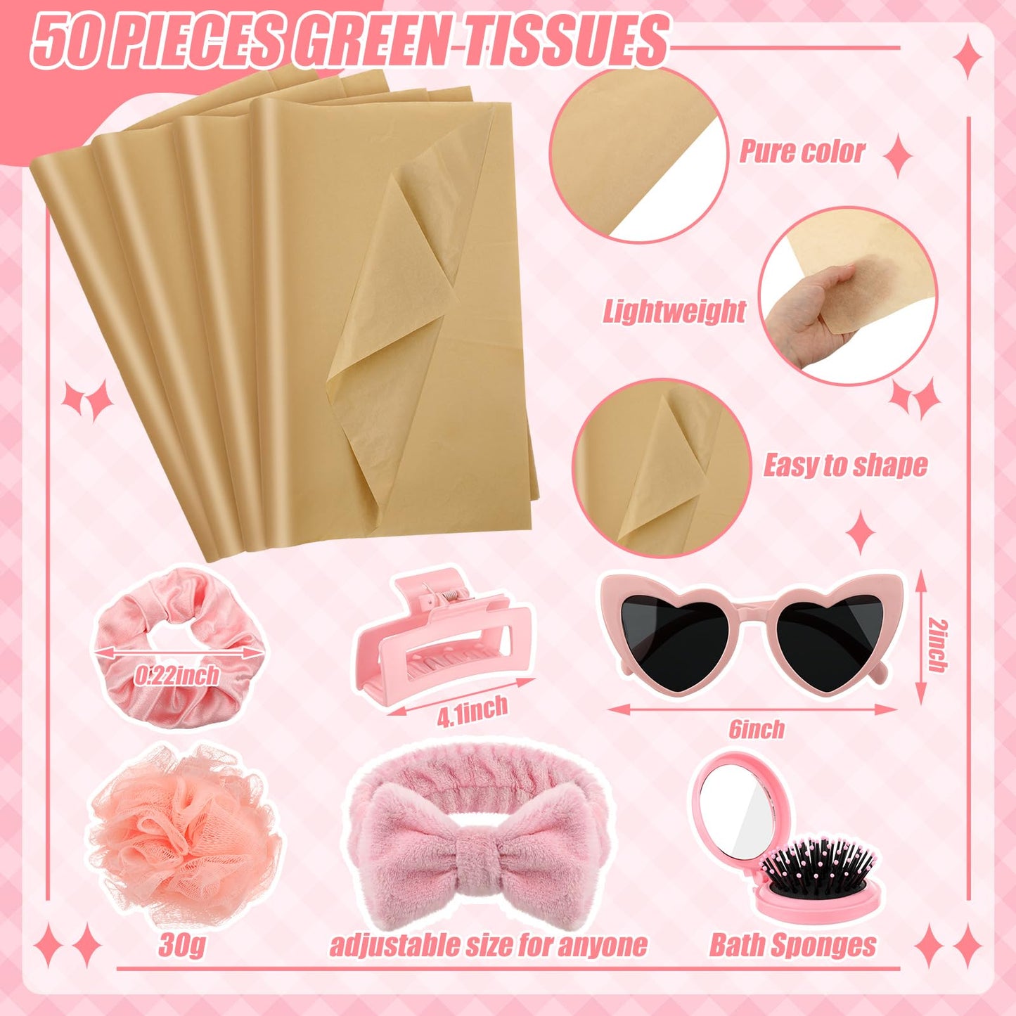 CraftyDream 6 Sets Baby Shower Prizes for Game Winners Thank You Gift Bags with Tissue Paper Sunglasses Square Hair Clip Hair Scrunchies Headband Bath Sponges for Baby Shower Bridal Shower Game Gifts