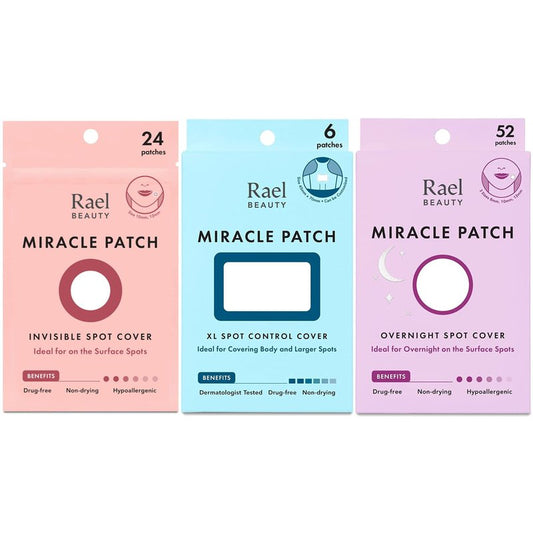 Rael Miracle Bundle - Invisible Spot Cover (24 Count), XL Spot Control Cover (6 Count), Overnight Spot Cover (52 Count)