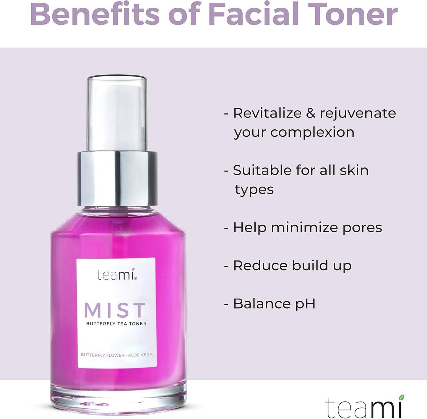 Teami Face Mist Spray Toner - Hydrating Makeup Setting Spray for Dry, Sensitive & Oily Skin | Organic Witch Hazel & Aloe Vera