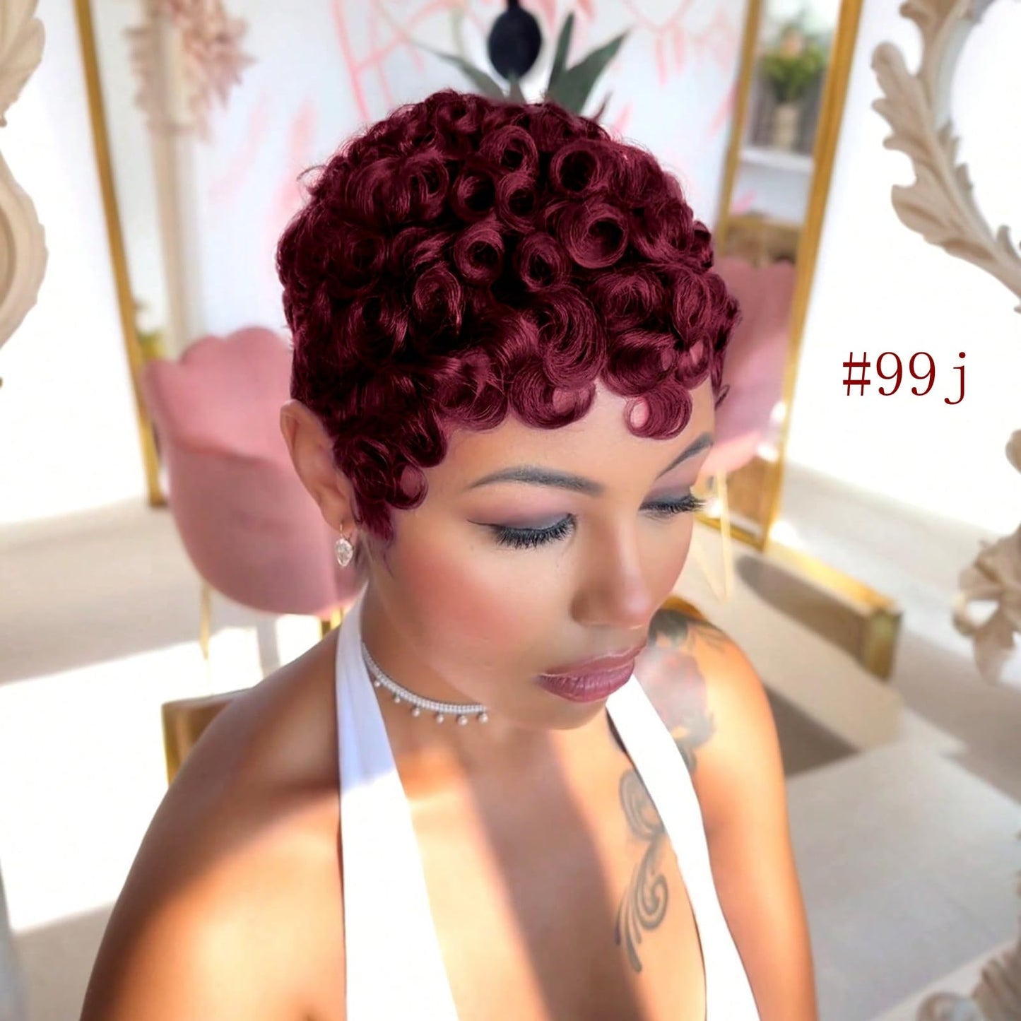 TotoTwinkle 613 Pixie Cut Wig,Short Curly Pixie Wigs Human Hair for Black Women,Full Machine Made,Blonde Glueless Wigs,150% Density For Daily Use Wear and Go Wig (#613, 6 inch)