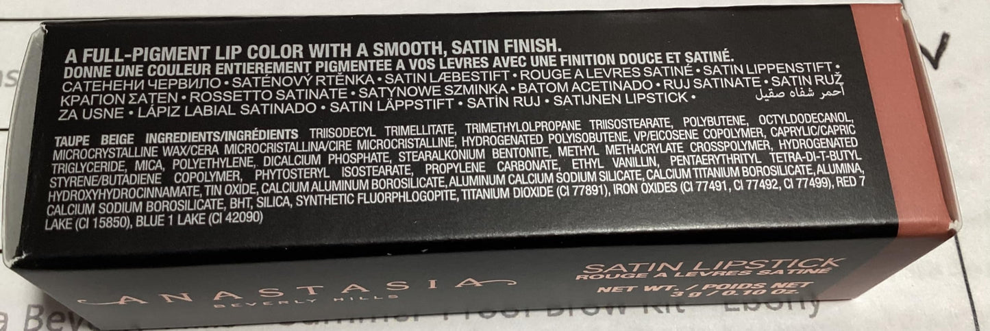 Anastasia Beverly Hills Satin Lipstick - Full-Pigment Satin Lip Color with Smooth Creamy Texture for Hydrated, Soft-Shine Lips and Comfortable Long-Lasting Wear - Taupe Beige