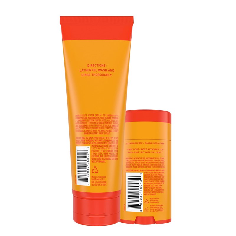 Mando Smooth Solid Stick (2.6 Ounce) + Acidified Body Wash (8.5 Ounce) - Clinically Proven to Block Odor All Day - Whole Body Safe For Pits, Packages + Feet (Mt. Fuji)