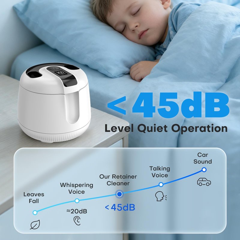 Cordless Ultrasonic Retainer Cleaner Machine, MEKO Rechargeable Denture Cleaner with 4000mAh Battery, 48kHZ, IPX5 Waterproof Dental Pod for Aligner, Braces, Jewelry, Toothbrush Head-White