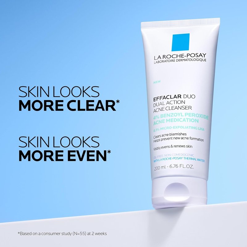 La Roche-Posay Effaclar Dual Acne Face Wash - 4% Benzoyl Peroxide & LHA Exfoliant | 6.76 Fl Oz