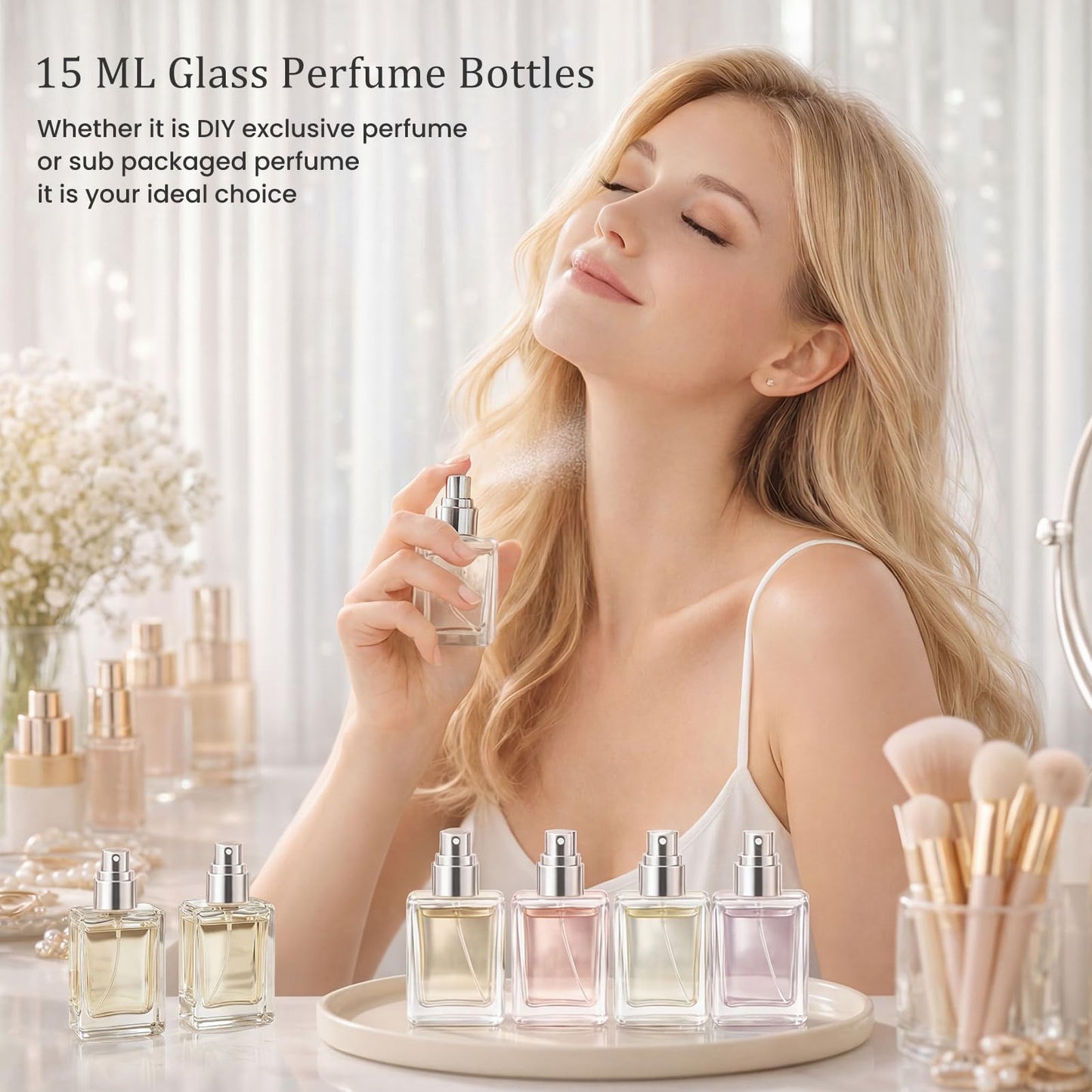 30 Pack 15 ML Glass Perfume Bottles Clear Portable Perfume Spray Bottle Empty Perfume Container Travel Refillable Mini Fine Mist Sprayer Atomizer (80 Pcs Labels, 10 Funnels, 10 Dropper, 10 Dispenser)