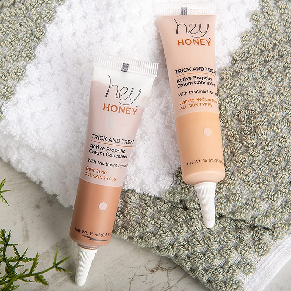 Hey Honey Skincare Trick & Treat Active Honey & Propolis Full Coverage Concealer | For Acne & Blemishes, Dark Spots, Around The Eye Dark Circles & Discoloration | Deep Tone | 0.5 Oz.
