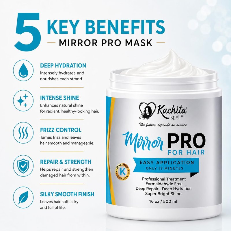 Kachita Spell MirrorPRO Hair Mask Deep Conditioner for Dry Damaged Hair, Intensive Hair Repair Treatment, Hydrating & Gloss Hair Mask, Color-Treated, Anti Frizz Hair Care, Sulfate Free, 16 oz
