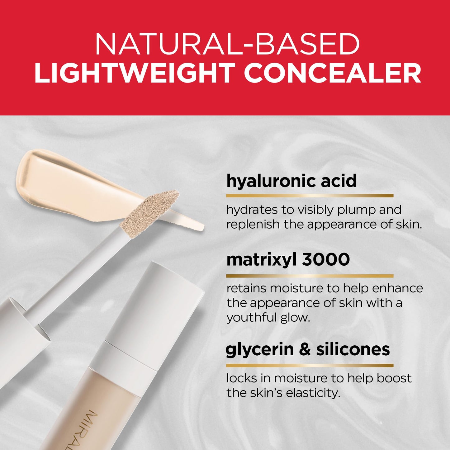 Mirabella Invincible For All Perfecting Under Eye Concealer Full Coverage - Hydrating Makeup Concealer for Dark Circles, Fine Lines & Wrinkles w/Hyaluronic Acid - Ivory I40