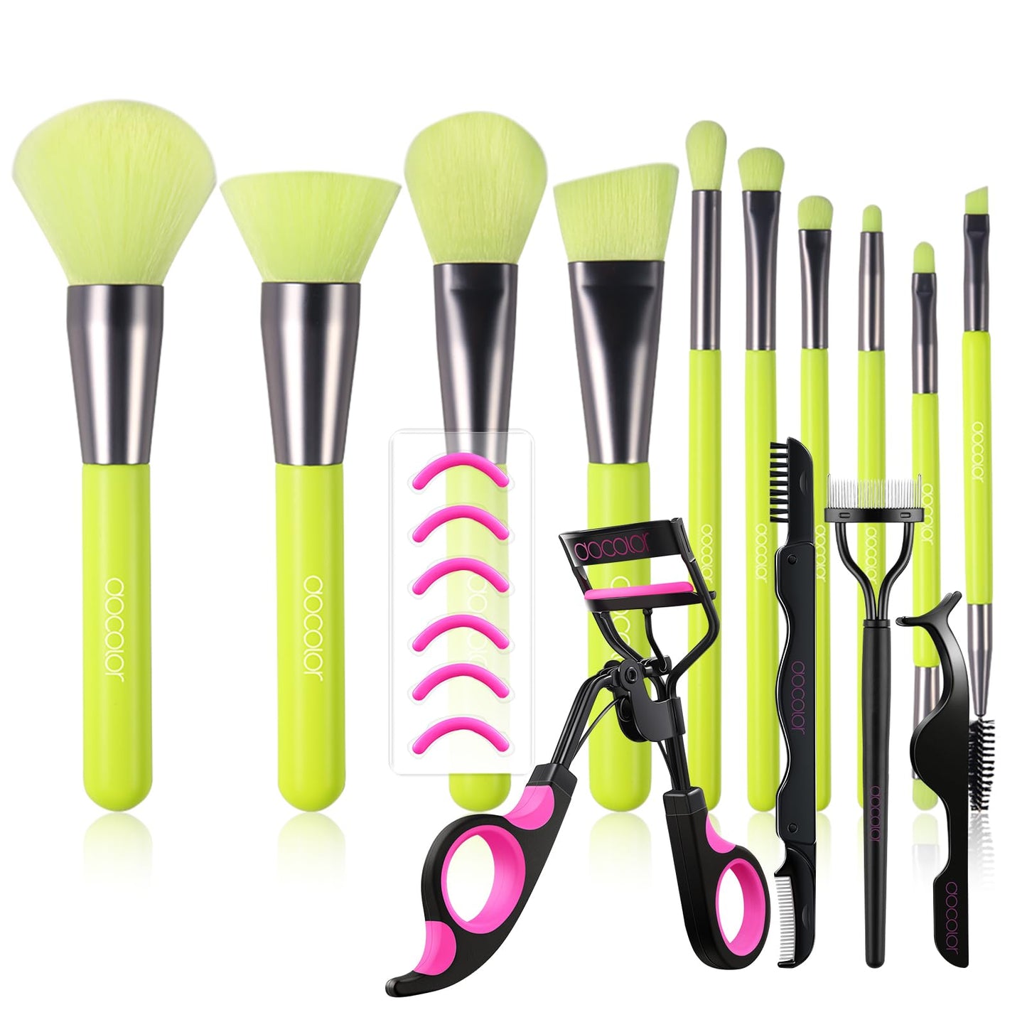 Docolor 4 in 1 Lash Curler Kit with 6 Extra Replacement Refill Pads + 10Pcs Makeup Brush Set Premium Synthetic Powder Kabuki Foundation Contour Blush Concealer Eye Shadow Blending Liner Make Up Brush