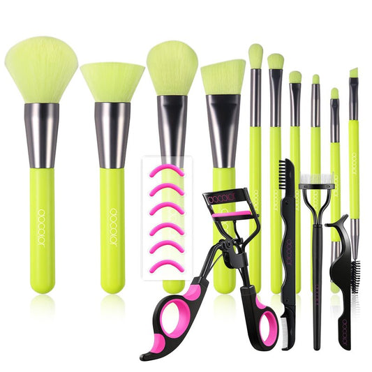 Docolor 4 in 1 Lash Curler Kit with 6 Extra Replacement Refill Pads + 10Pcs Makeup Brush Set Premium Synthetic Powder Kabuki Foundation Contour Blush Concealer Eye Shadow Blending Liner Make Up Brush