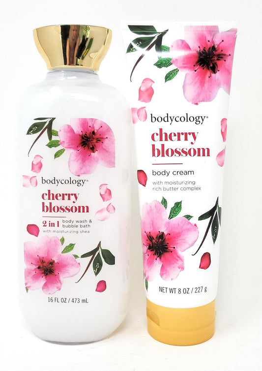 Cherry Blossom 2 in 1 Body Wash & Bubble Bath 16 fl oz & Cherry Blossom Butter Body Cream 8 oz (Pack of 2)