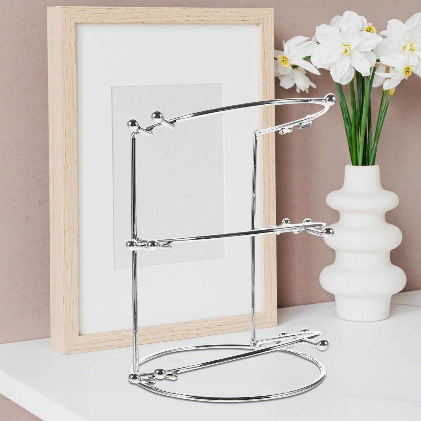 HOLIDYOYO Crown Display Stand Three-Tier Metal Tiara Holder Rack for Wedding Bridal Headbands Hair Accessories Organizer 7.55X5.51X5.51 Inches