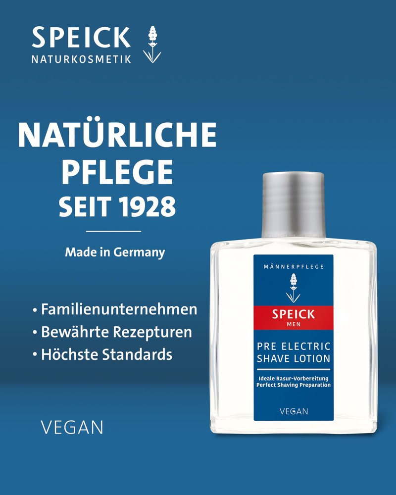 Speick Men Pre Electric Shave Lotion with Relaxing Lavender Oil and a Blend of Essential Oils, Natural Vegan Skin Care, 3.4 Fluid Ounces