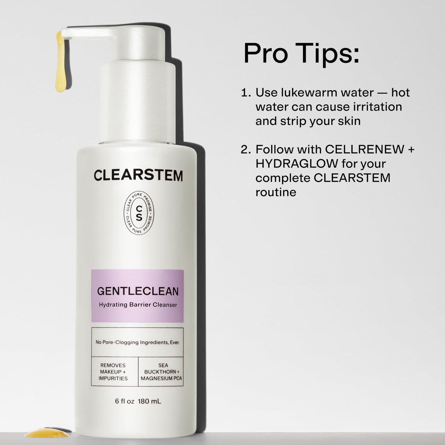 CLEARSTEM - GENTLECLEAN Vitamin C Infused Calming Wash - Facial Cleanser, Makeup Remover - Goldenseal + Green Tea - Facial Skin Care Products - Gluten Free, Cruelty Free - 6 fl oz / 180ml