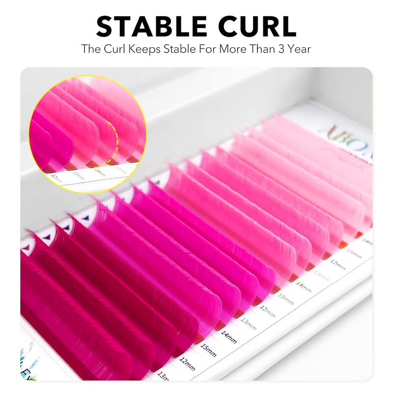 Colored Lash Extensions - 16 Rows Cashmere 0.07 D Curl | 12mm Pink Gradient for Professionals