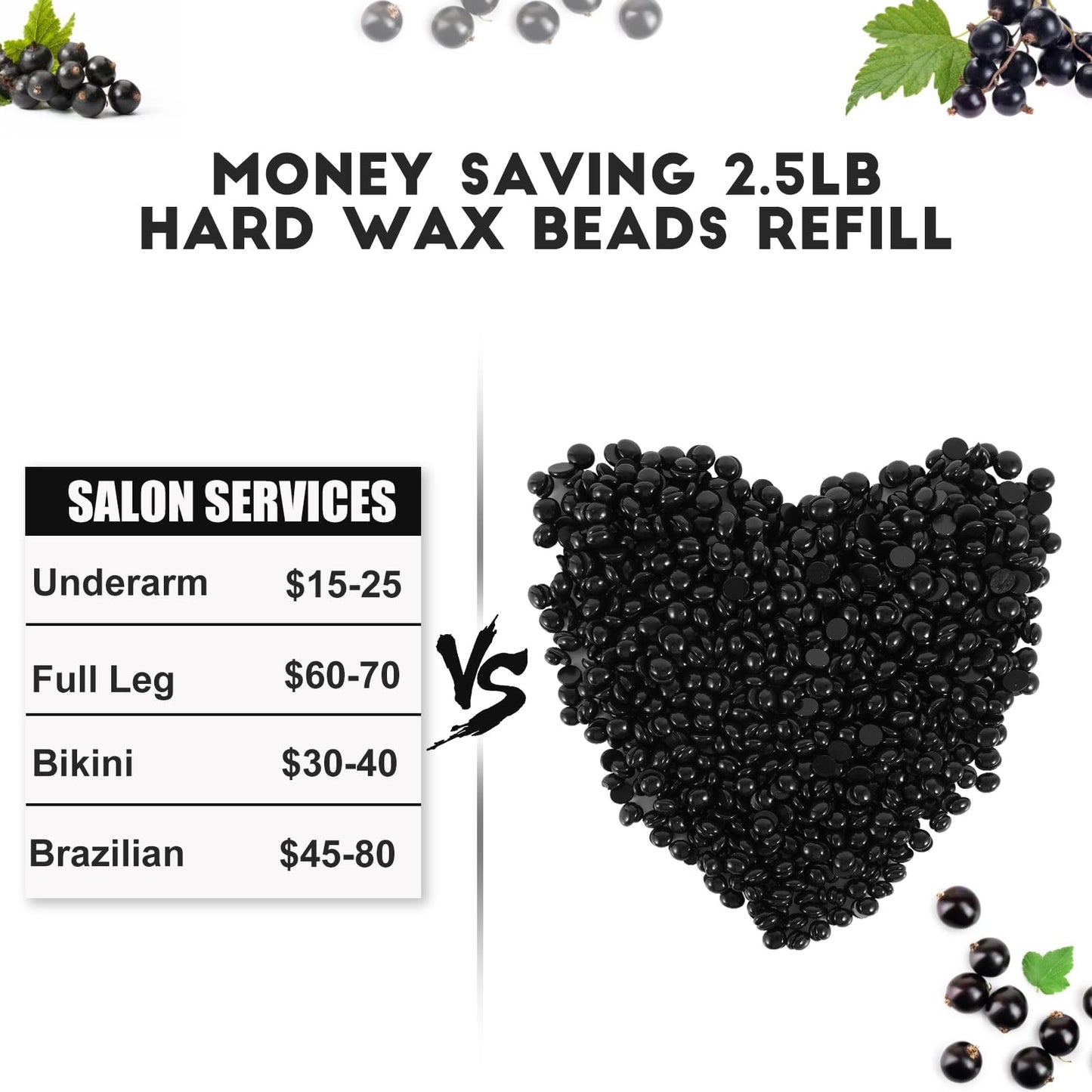 2.5lb Hard Wax Beads, Scented Stripless Wax Bead for Sensitive Skin, Professional Brazilian Waxing Bead, Bikini, Body, Face, Legs, Back, Chest, Coarse Hair Removal, At-Home Salon, 20 Wooden Sticks