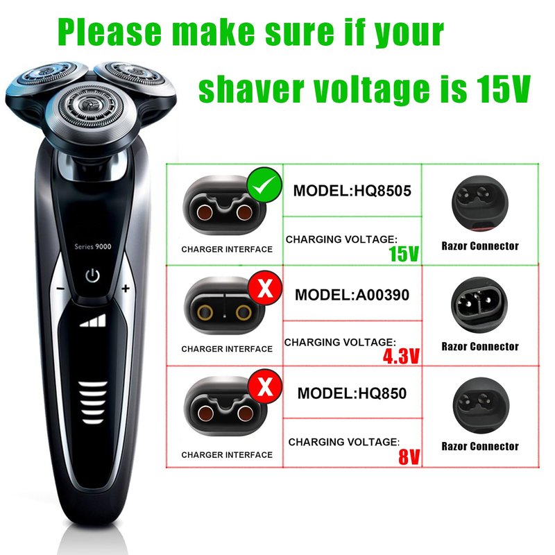 15V Charger Compatible with Philips HQ8505 Norelco 7000 5000 3000 9000 Series Shaver Trimmer Charging Cord Power Supply