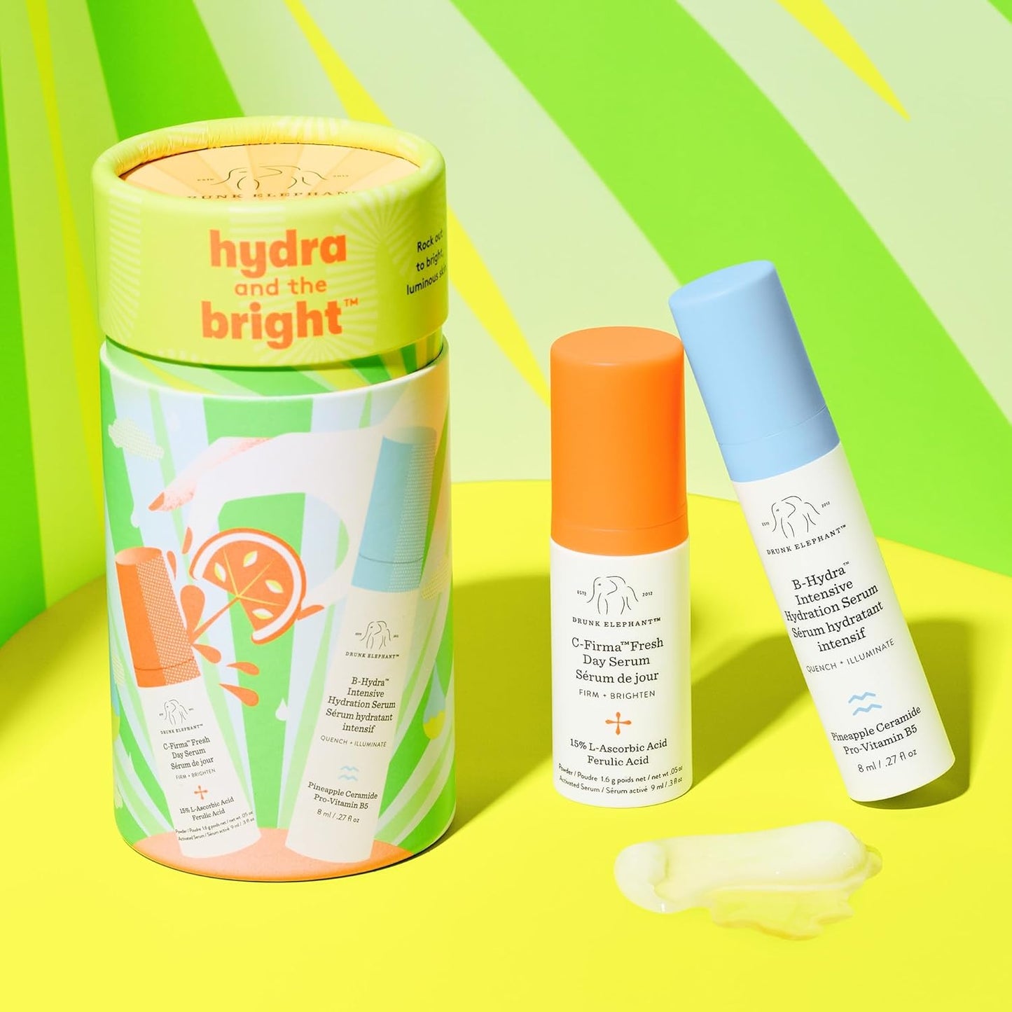 Drunk Elephant Hydra and the Bright Skincare Set | C-Firma & B-Hydra Serums, 9ml & 8ml, Clean & Cruelty-Free