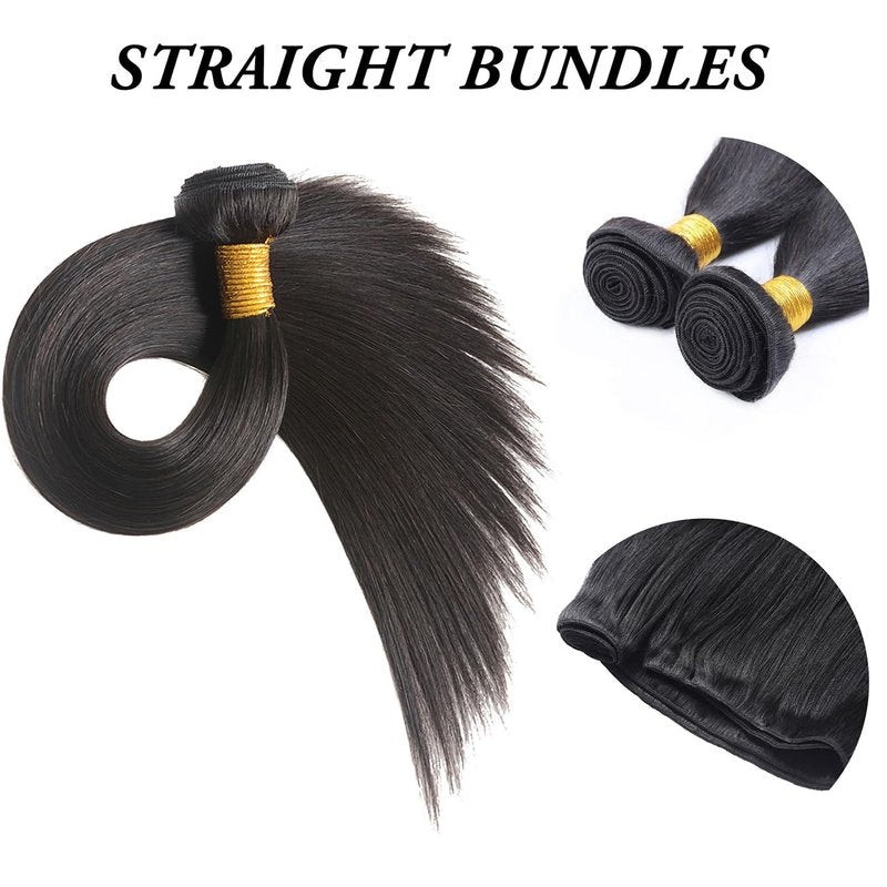 Veravicky Straight Bundles Human Hair 100% Unprocessed Brazilian Virgin Human Hair Bundles 18 Inch Straight Bundles Natural Black Color Double Weft Straight Bundles For Women