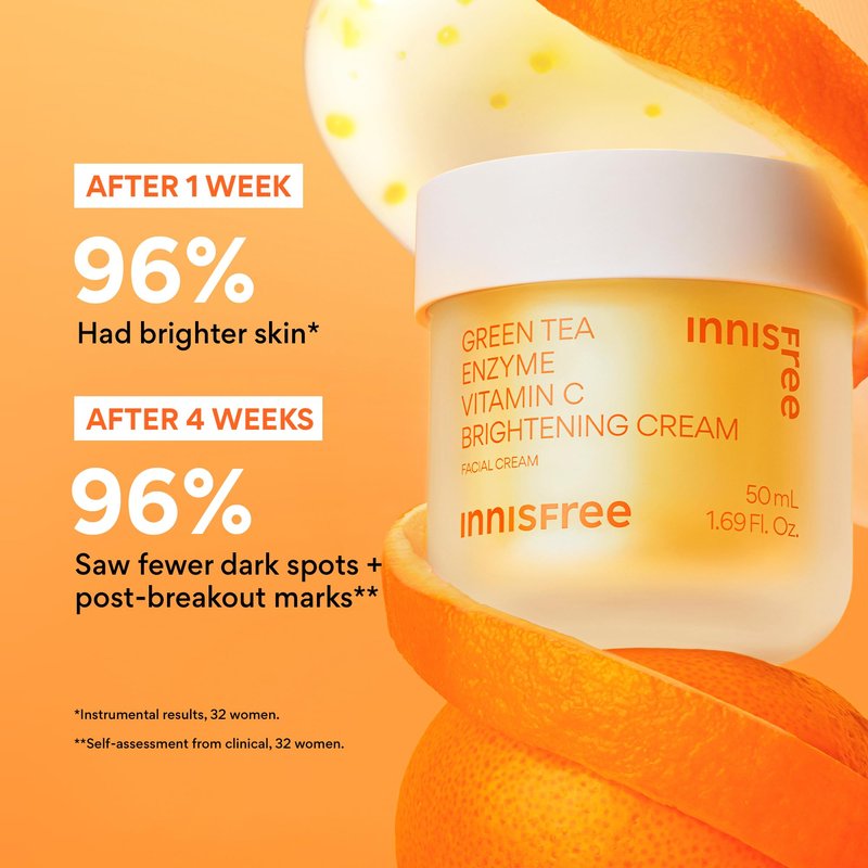 innisfree Green Tea Enzyme Vitamin C Brightening Cream Refill Pod, Korean Face Moisturizer for Dark Spots, Hydration & Radiant Skin