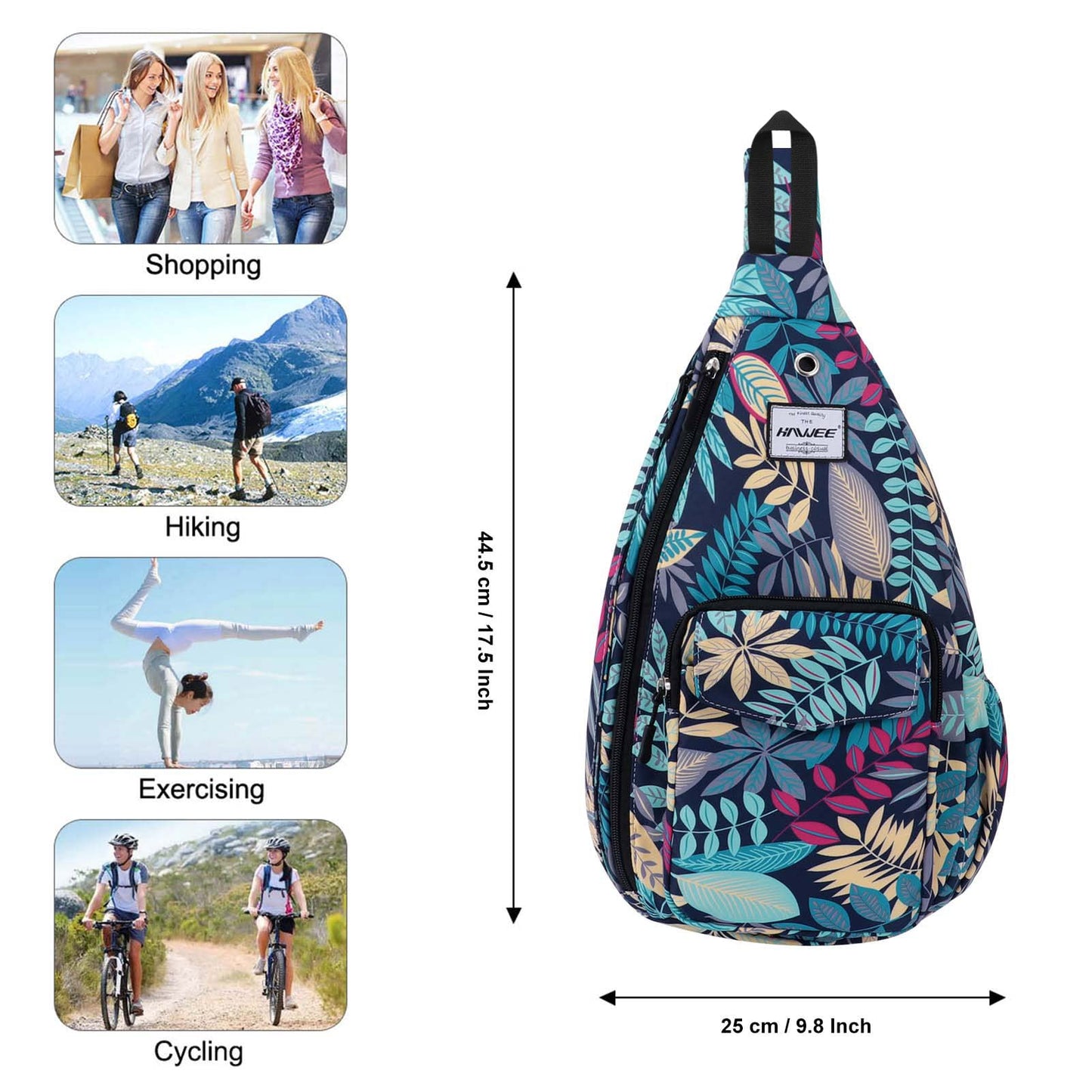 HAWEE Rope Sling Bag for Women Casual Cross Body Backpack Adjustable Anti-slip Strap/Bottle Pocket/Earphone Hole for Travel Hiking Sports, Blue Maple