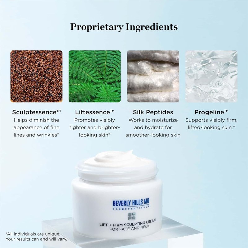 Beverly Hills MD Lift & Firm Sculpting Cream - Anti-Aging Lotion for Tightening & Toning Skin | Smooth Face, Neck & Décolleté with Silk Peptides & Aloe Vera