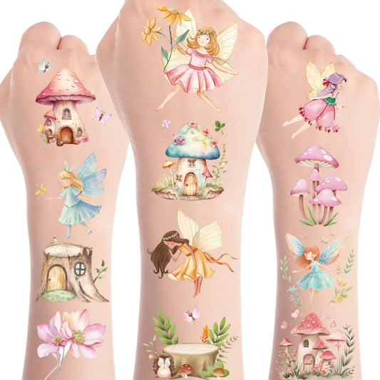 Papiailove Fairy Temporary Tattoos - Woodland Fairy Wings Magical Birthday Party Favors Decorations Supplies Spring Tea Party(8 Sheets)