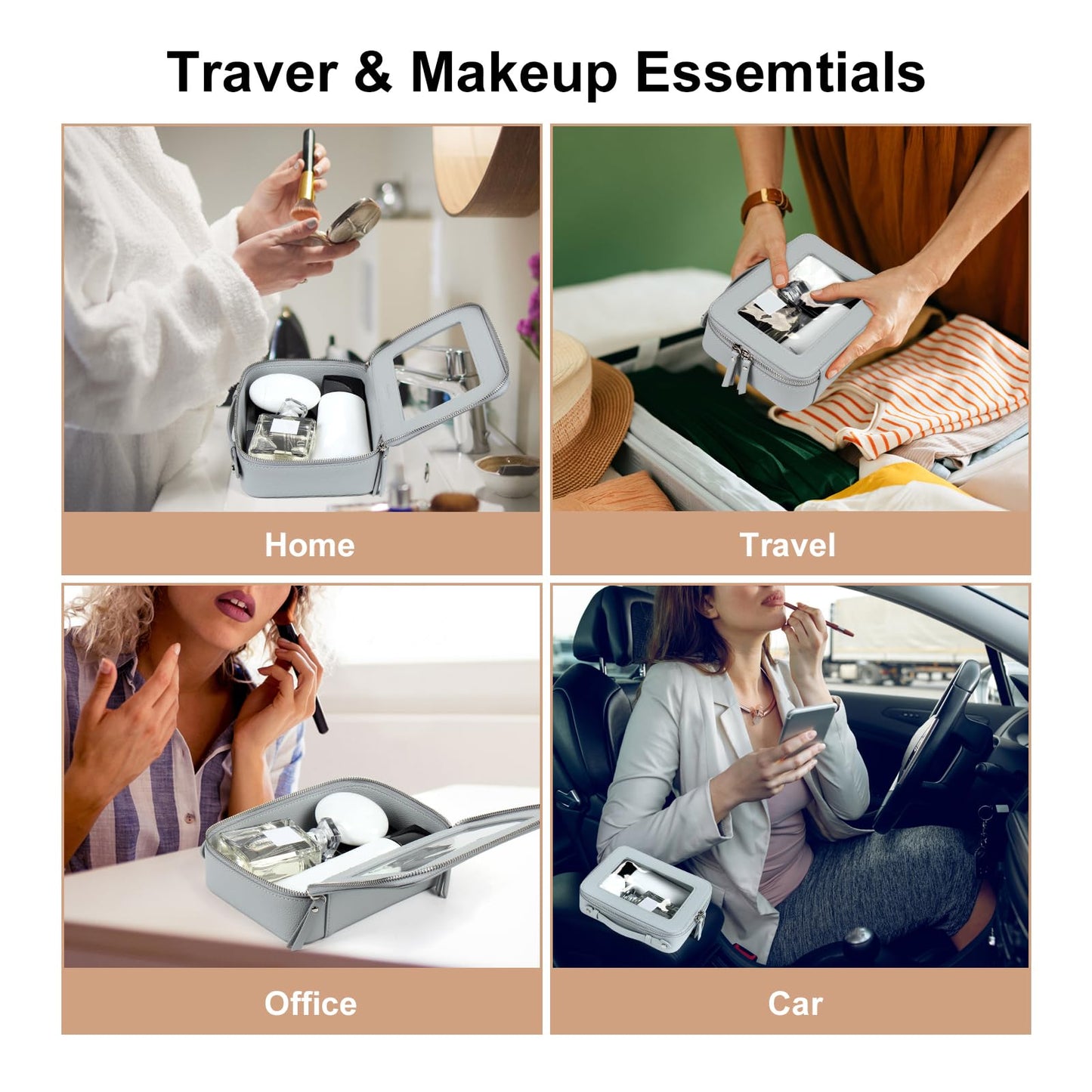 EcoVision Clear Makeup Bag, Travel Cosmetic Accessory Bag, Toiletry Organizer Bags for Women, Portable Waterproof Zipper Cosmetic Bag with Transparent Window, Haze blue