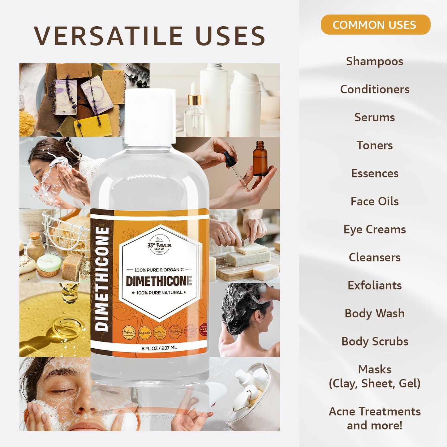 DIMETHICONE Oil 100% Pure - Cosmetic Grade | 350 CST Medium Viscosity | Ideal for Moisturizers, Lotions, Hair Products, 16 oz