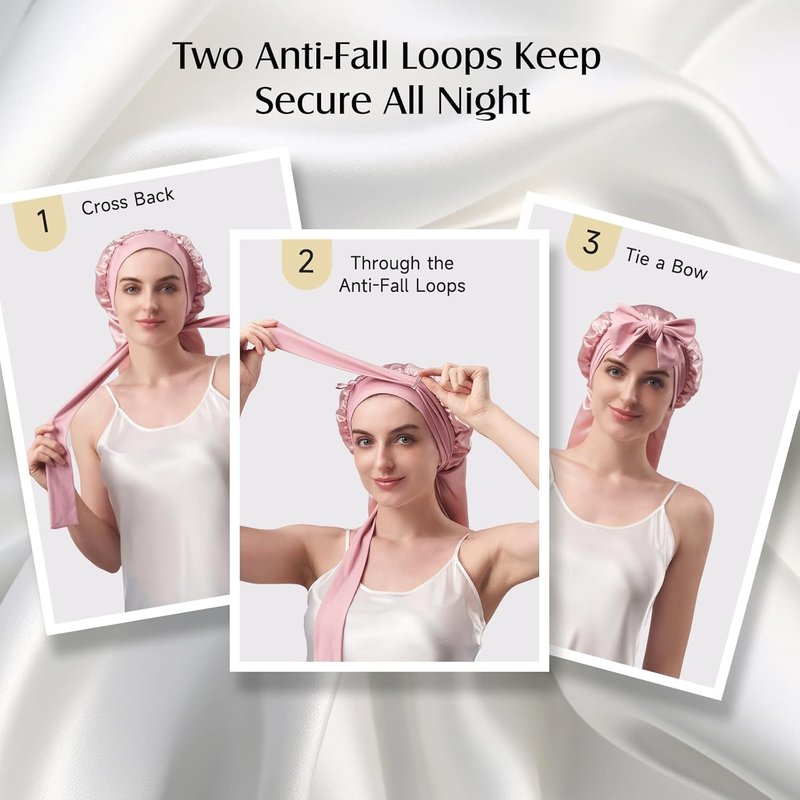 100% Pure Mulberry Silk Bonnet - Double-Layered Sleep Cap for Long Hair | 22 Momme, Pink