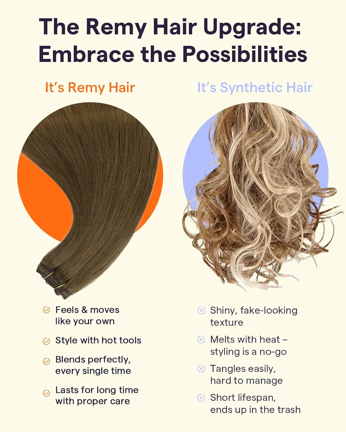 Brown Human Hair Extensions - 16 Inch Clip-In Remy Hair, Straight & Natural | 60 Grams, Medium Brown, 3 Pcs